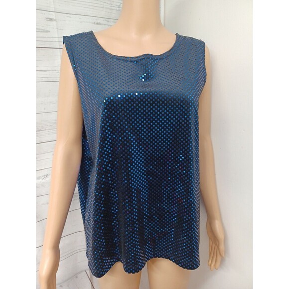 Notations sleeveless top blouse sequined embellished black blue shimmer XL - Picture 2 of 10